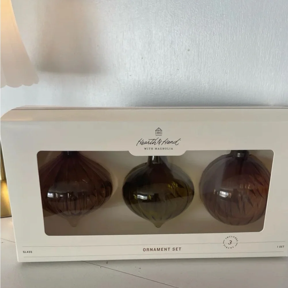 Hearth & Hand Glass Ornament Set -‎ Brown, Green, Gold